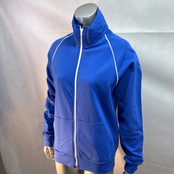 NWOT American Apparel Cotton Fleece Unisex Track Jacket Royal Blue w/White Trim - Picture 2 of 7